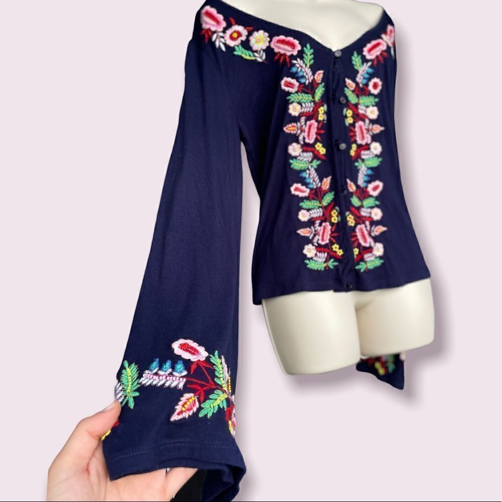 Boston Proper Floral Hippy Flare Cardigan Size XS